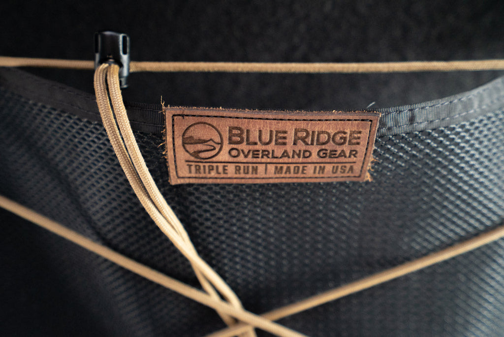 Close on the Blue Ridge Overland Gear leather patch on the Bronco attic