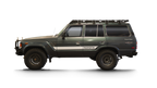 Sherpa Mineral roof rack on a gray 60 Series Land Cruiser, side view on black