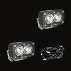 A pair of S2 Sport pods with clear spot lenses and the wiring harness