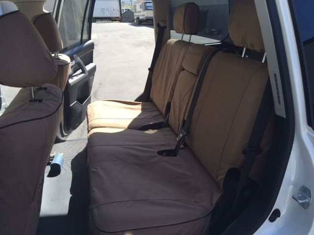 Escape Gear canvas seat covers, Land Cruiser 200 Series (2016 to 2021), Light Khaki second row seats through the rear door