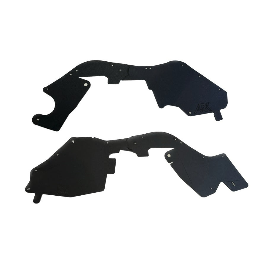 Pair of Ark rubber splash guards for the Land Cruiser FZJ80, driver and passenger, on white