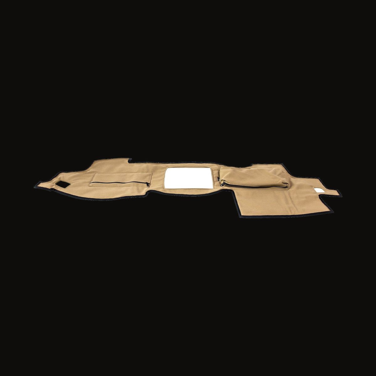 Escape Gear canvas dash cover in Light Khaki on white, a cut with a screen opening and a large zip pouch