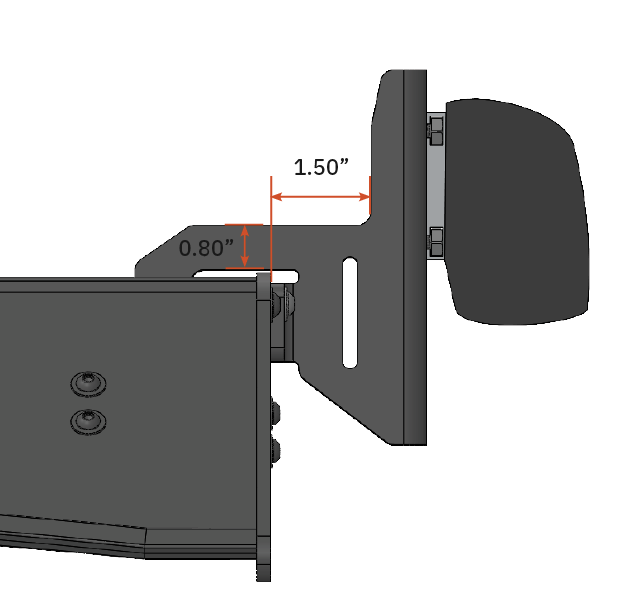 Diagram of the HD awning mount on a crossbar: 1.50 in out and 0.80 in up