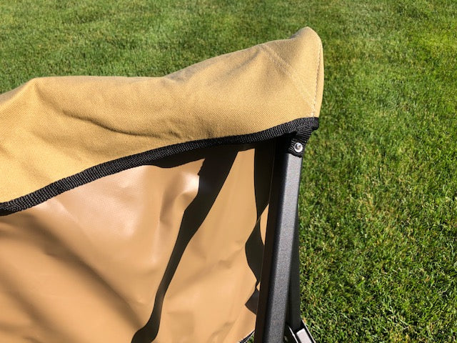 Eezi-Awn K9 Fold A Chair, close-up of the top corner where the canvas meets the frame