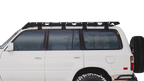 Sherpa La Sal roof rack on a white 80 Series Land Cruiser, close side view on black