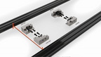 Animation of the Starlink Mini flush mounts fitting into crossbar extrusion