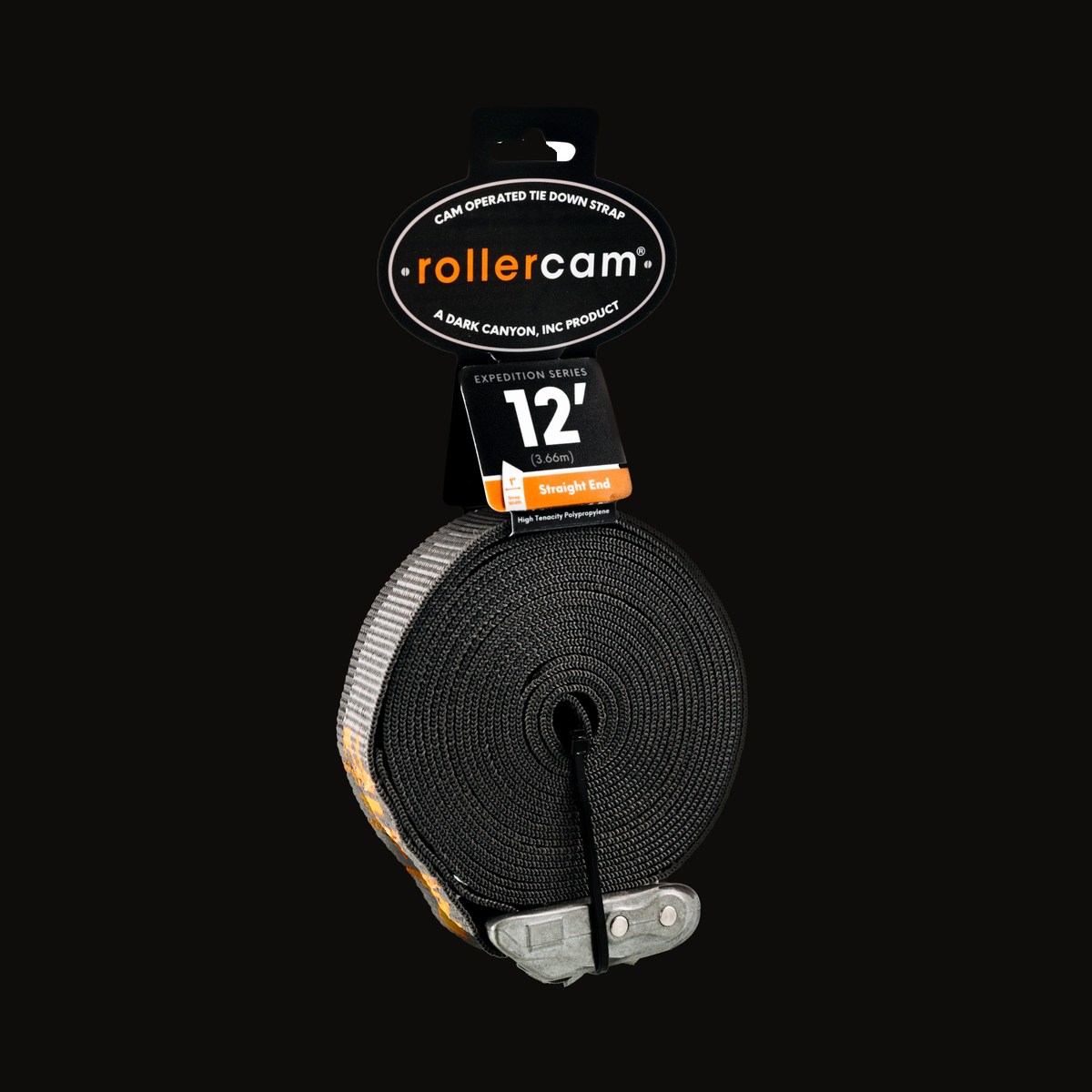 Rollercam 1" Cam Strap, Straight End in Expedition Grey, 12 ft
