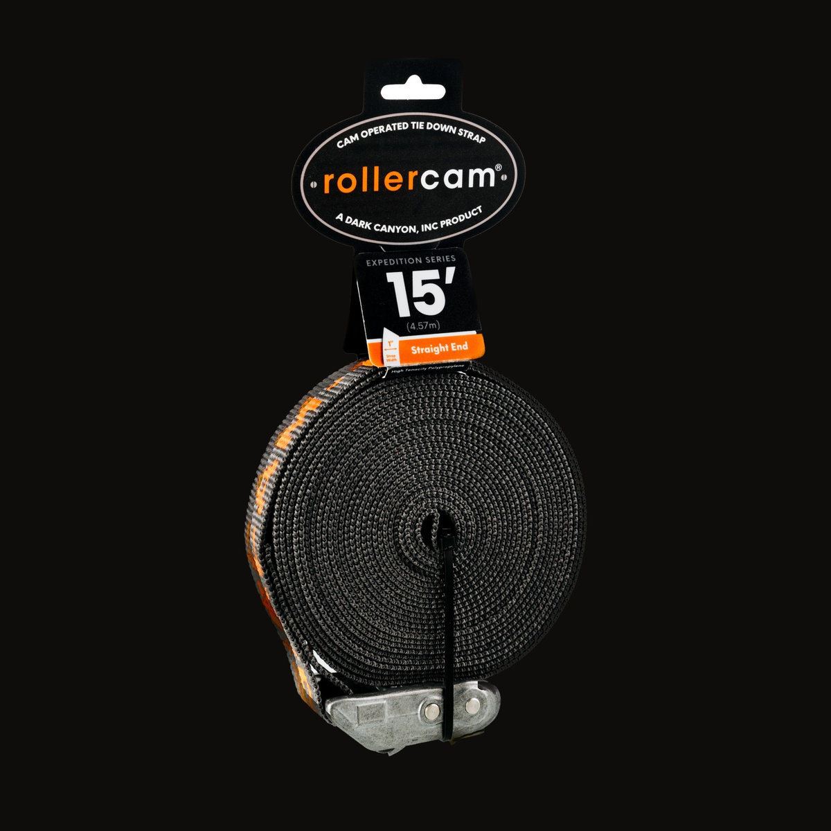 Rollercam 1" Cam Strap, Straight End in Expedition Grey, 15 ft