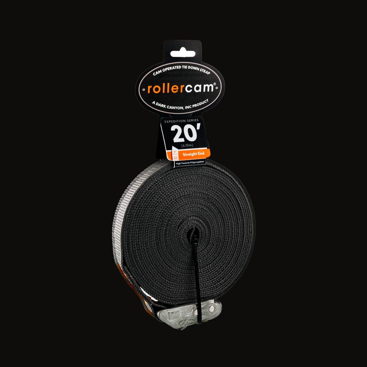 Rollercam 1" Cam Strap, Straight End in Expedition Grey, 20 ft