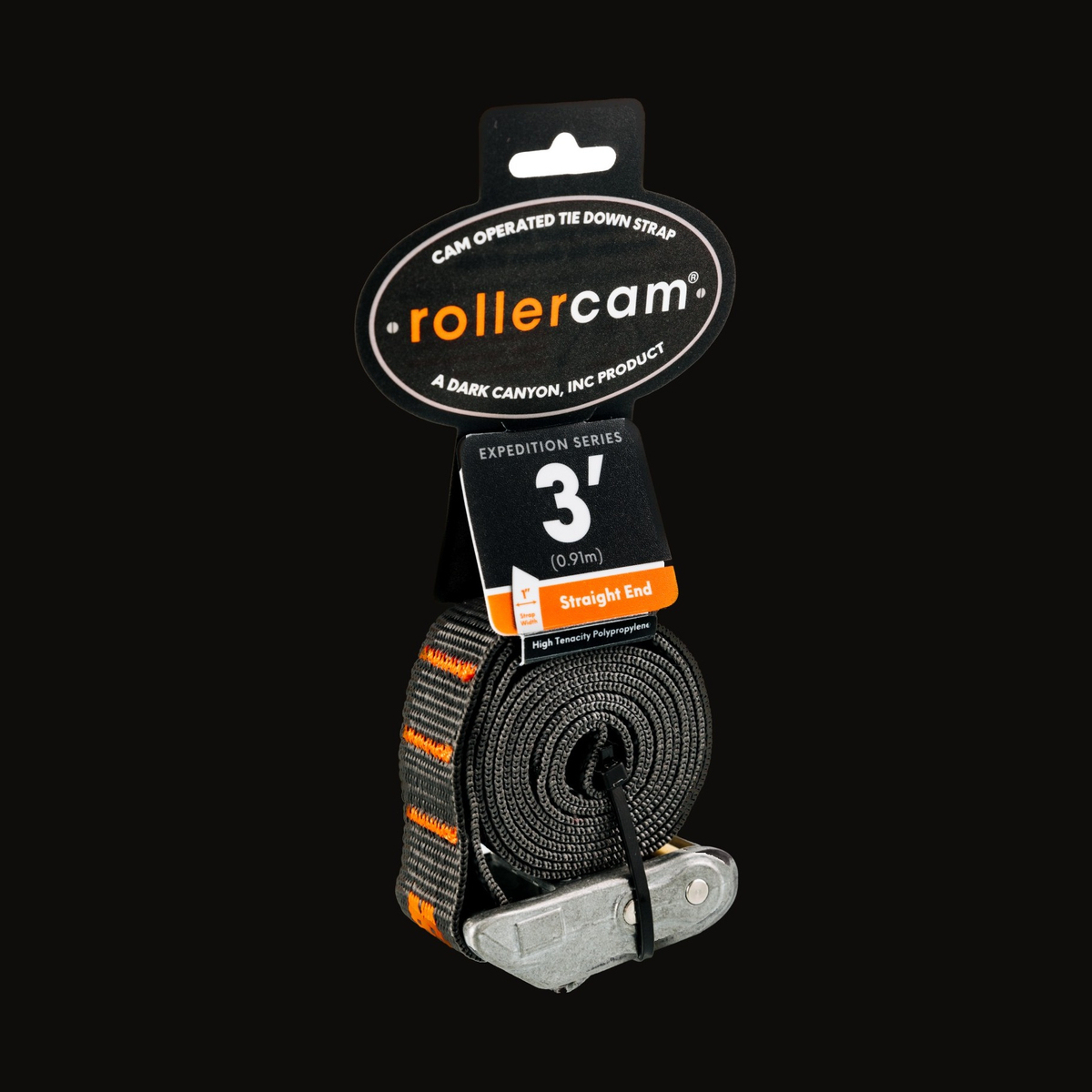Rollercam 1" Cam Strap, Straight End in Expedition Grey, 3 ft
