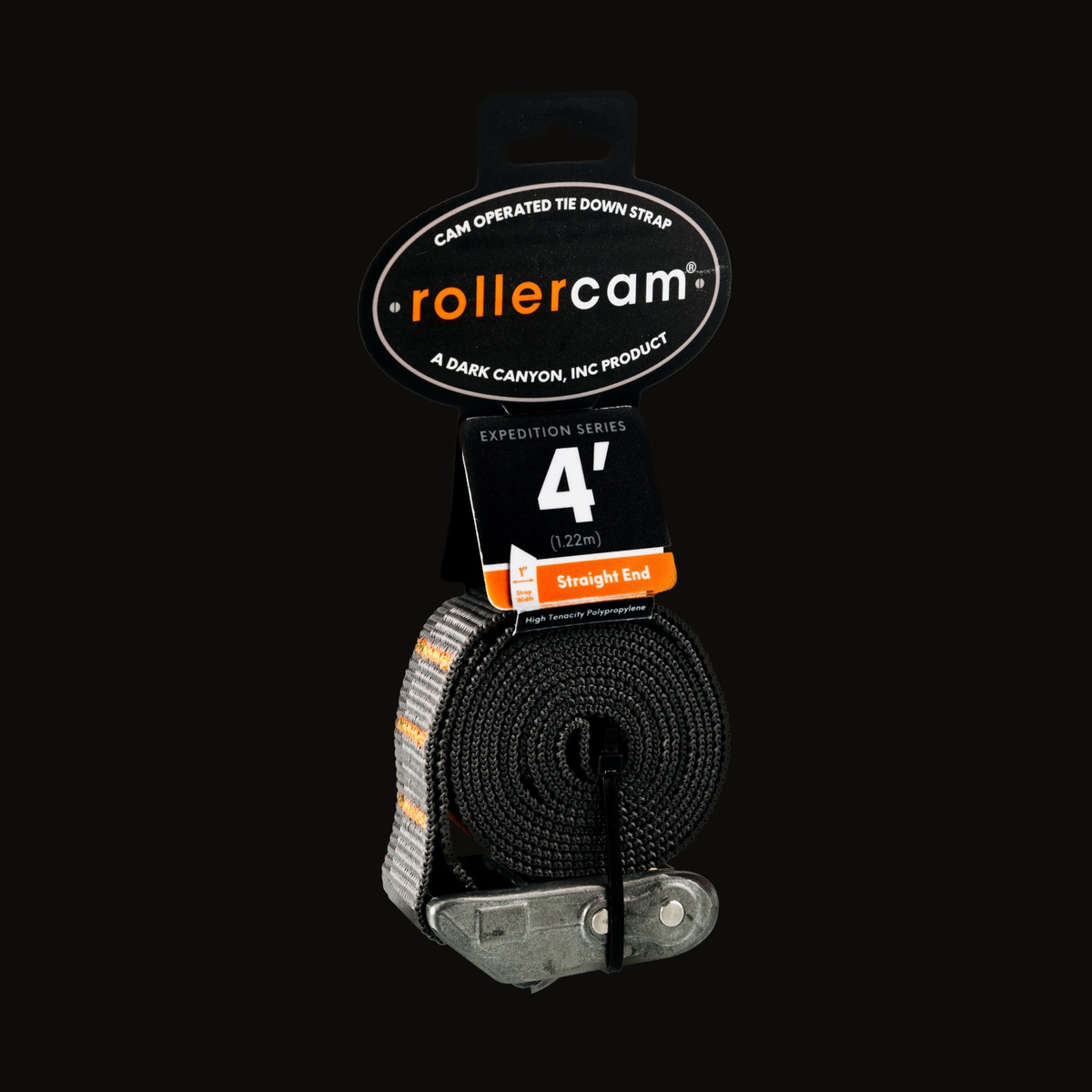Rollercam 1" Cam Strap, Straight End in Expedition Grey, 4 ft