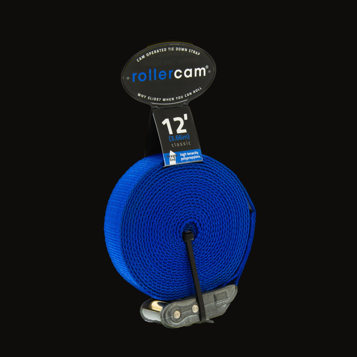 Rollercam 1" Cam Strap, Straight End in Classic Blue, 12 ft