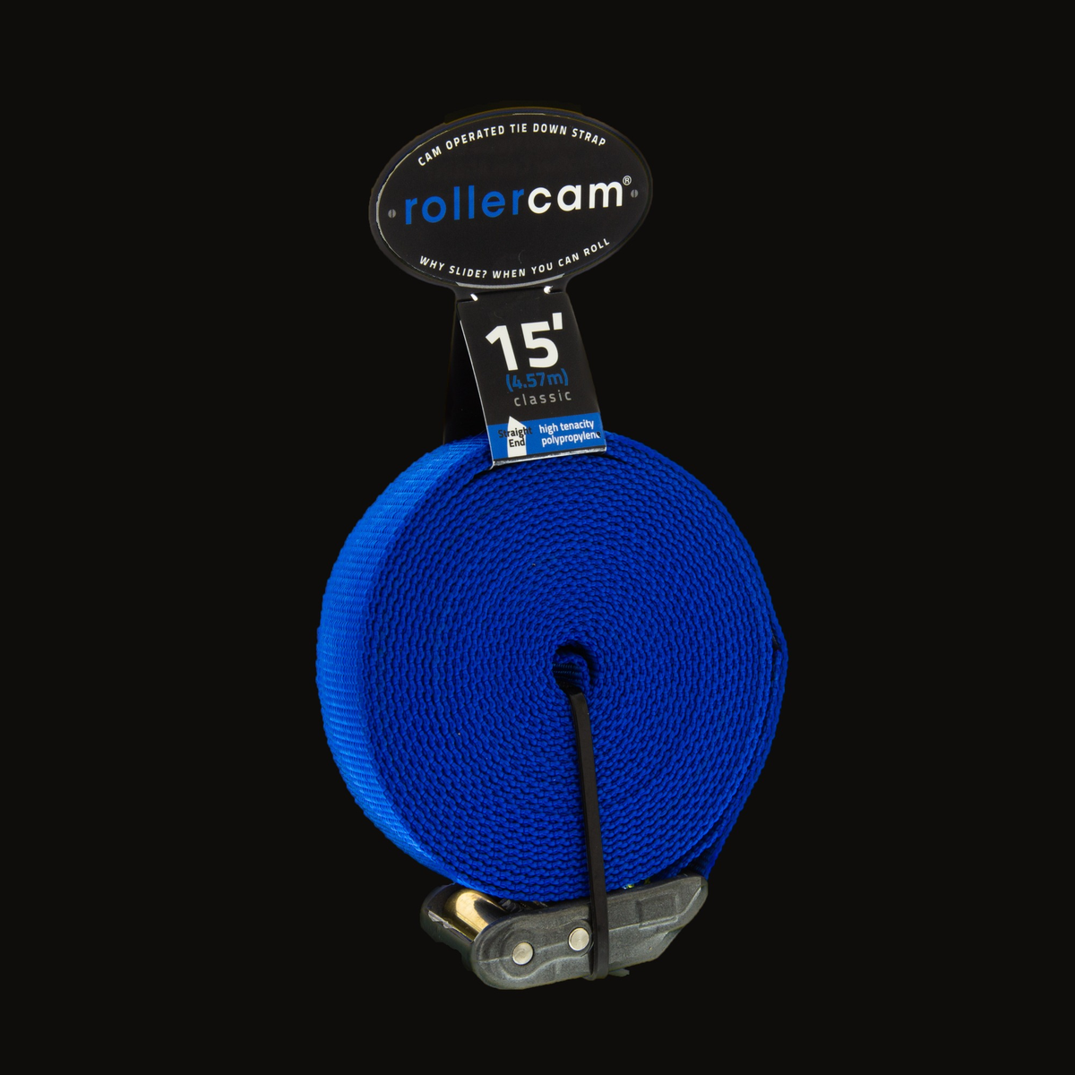 Rollercam 1" Cam Strap, Straight End in Classic Blue, 15 ft