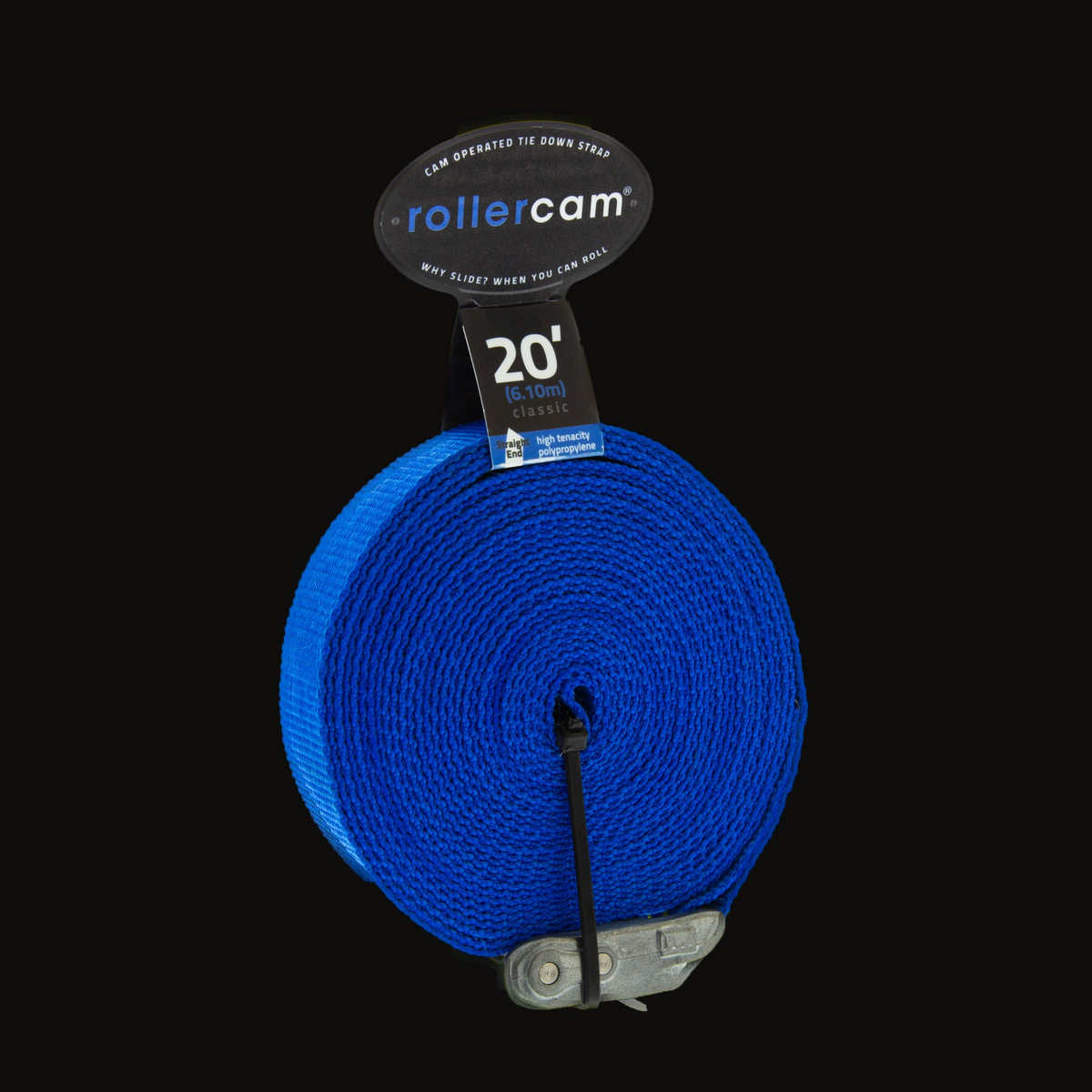 Rollercam 1" Cam Strap, Straight End in Classic Blue, 20 ft