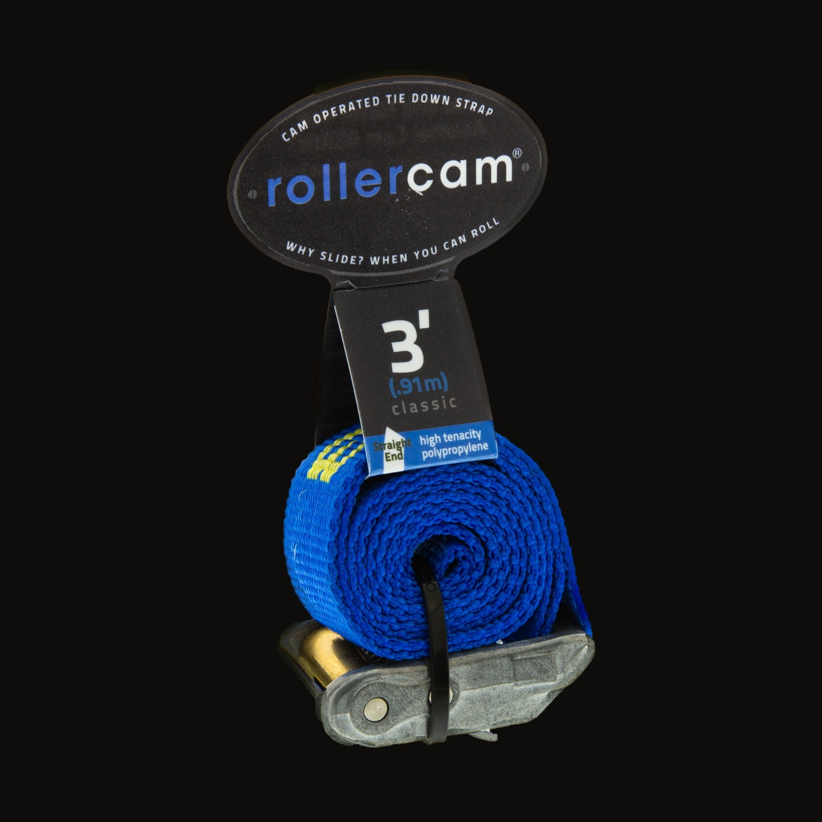 Rollercam 1" Cam Strap, Straight End in Classic Blue, 3 ft