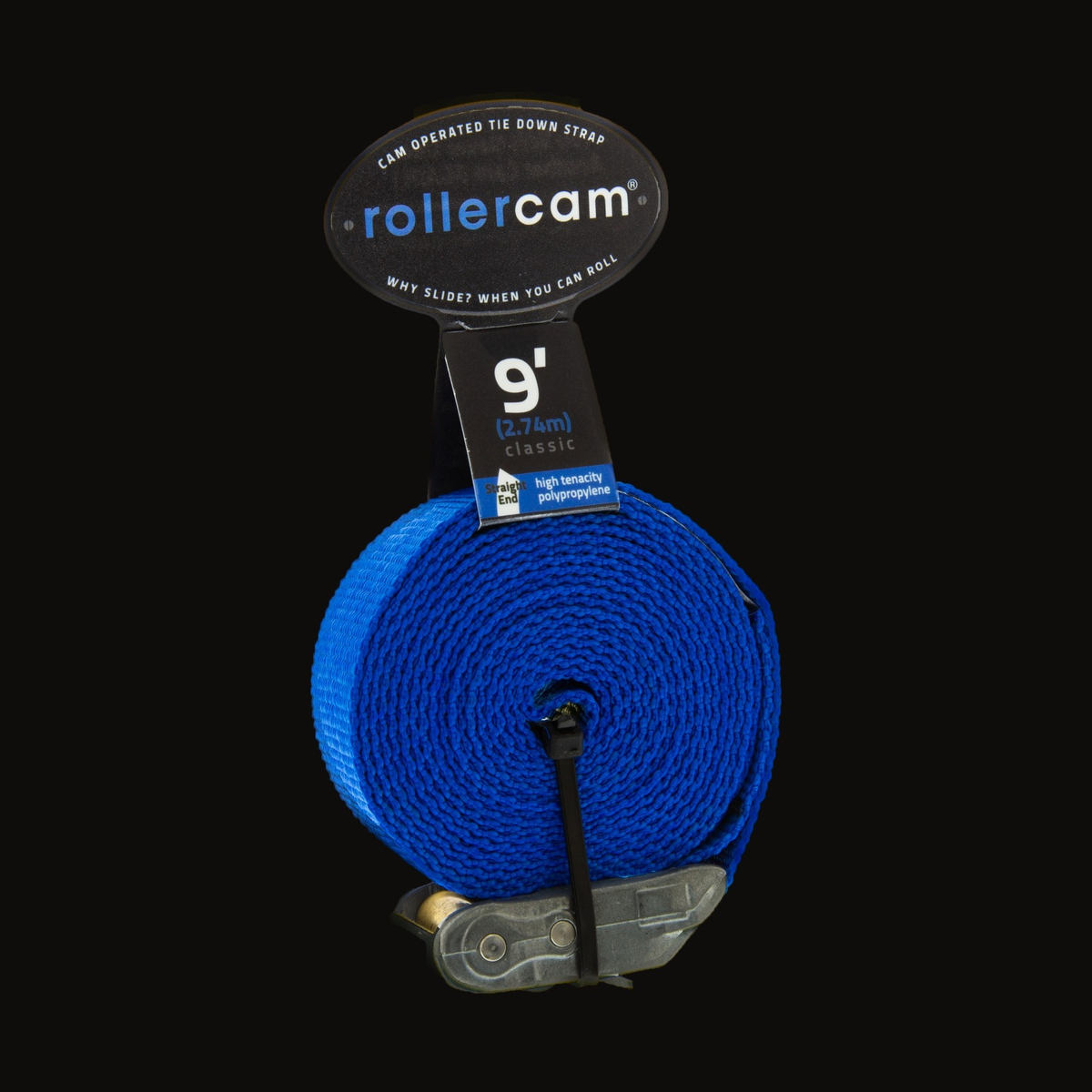 Rollercam 1" Cam Strap, Straight End in Classic Blue, 9 ft