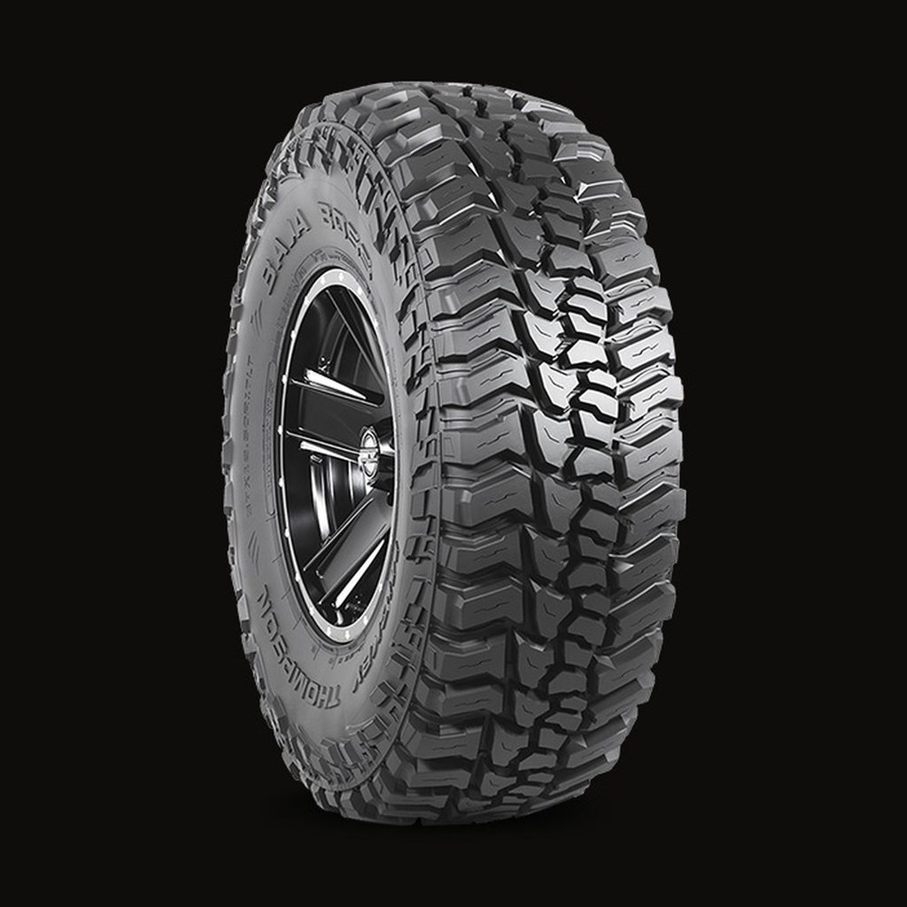 Baja Boss M/T in 37X12.50R17 mounted on a polished alloy wheel, three-quarter view