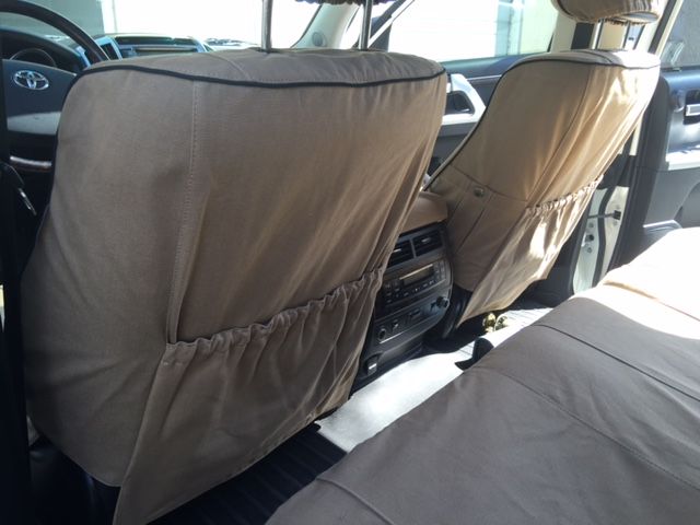 Escape Gear canvas seat covers, Land Cruiser 200 Series (2007 to 2015), Light Khaki front seat backs with map pockets
