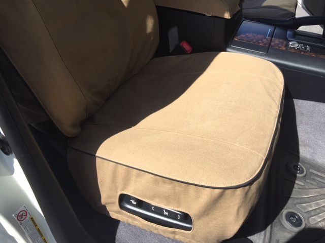 Escape Gear canvas seat covers, Land Cruiser 200 Series (2007 to 2015), Light Khaki front seat base with switch cut-out