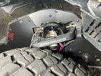 Ark TriXpoly splash guard with red logo above the front tire of a Land Cruiser 200 Series