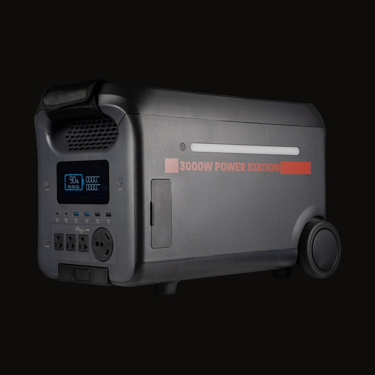 The 3000W power station at an angle with the screen on