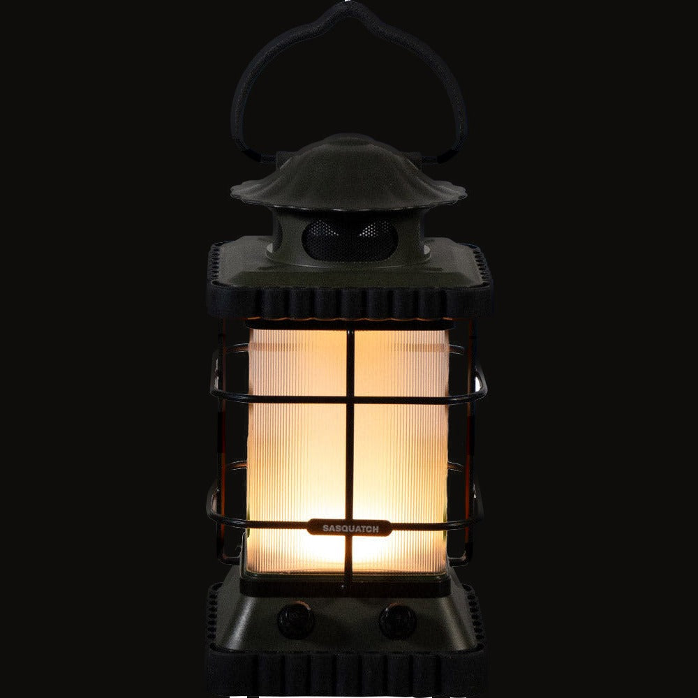The speaker lantern lit in warm white at 2700K