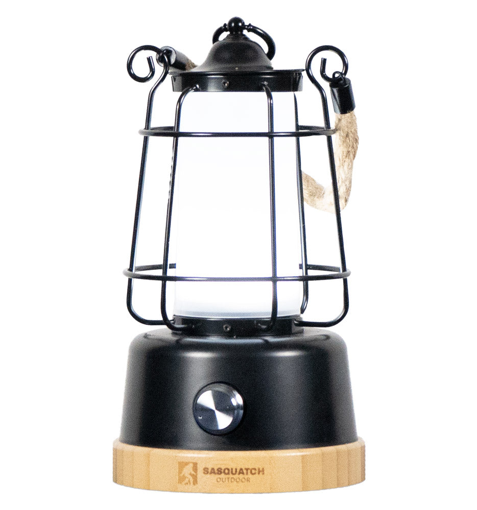 The rope lantern lit, showing its white light output
