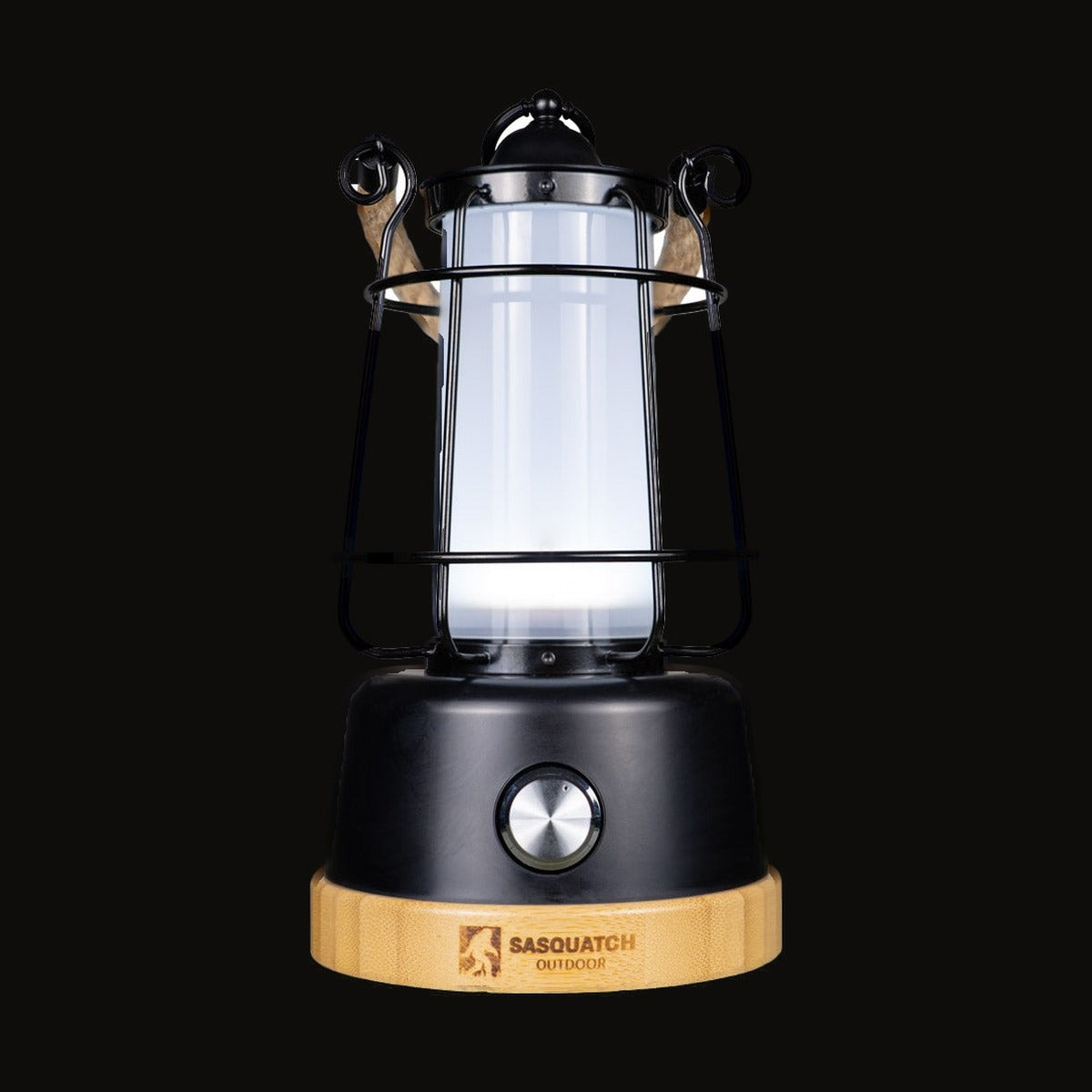 Sasquatch rope lantern, low front view showing the bamboo base