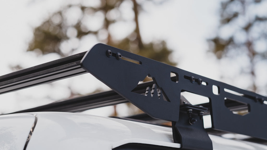 La Sal wind fairing and sideplate with Sherpa's mountain cutout, close-up