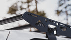 La Sal wind fairing and sideplate with Sherpa's mountain cutout, close-up