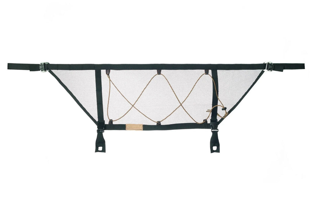The Tacoma attic laid flat: a long, shallow mesh panel with webbing straps
